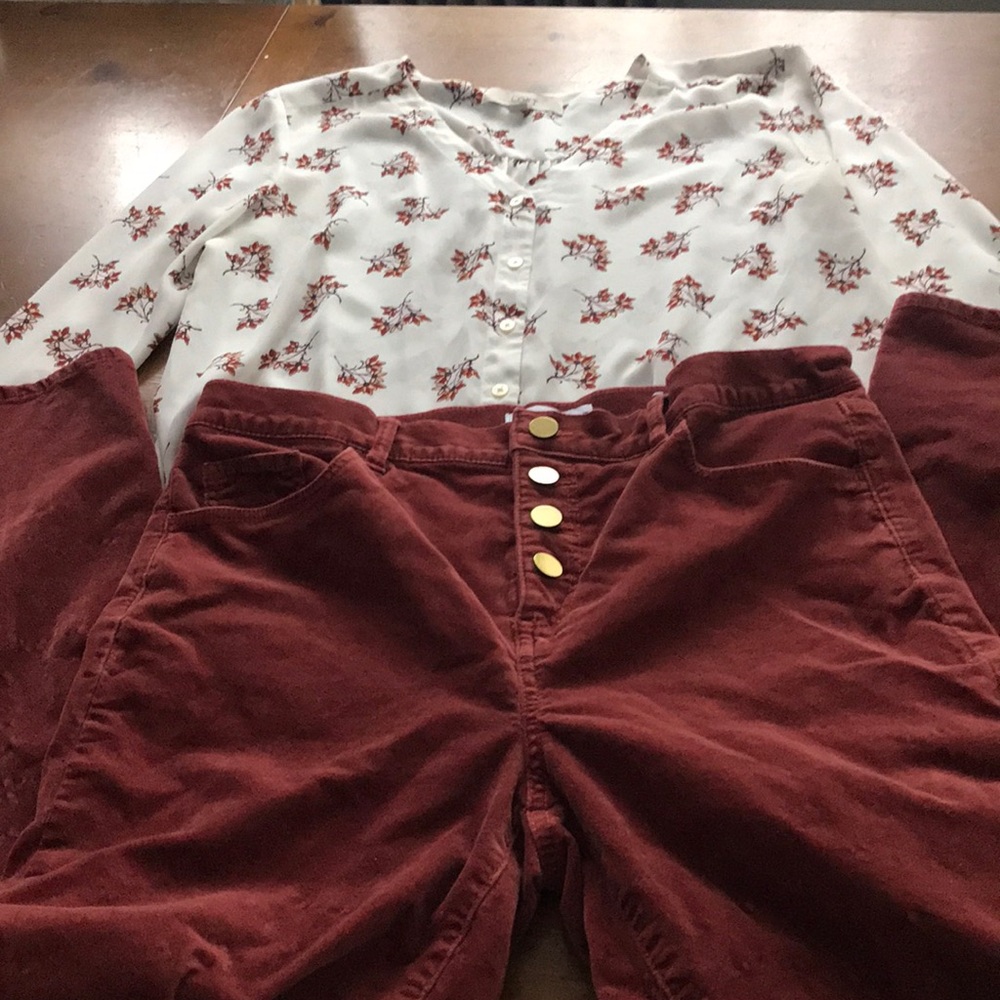 high waisted corduroys w matching shirt size M